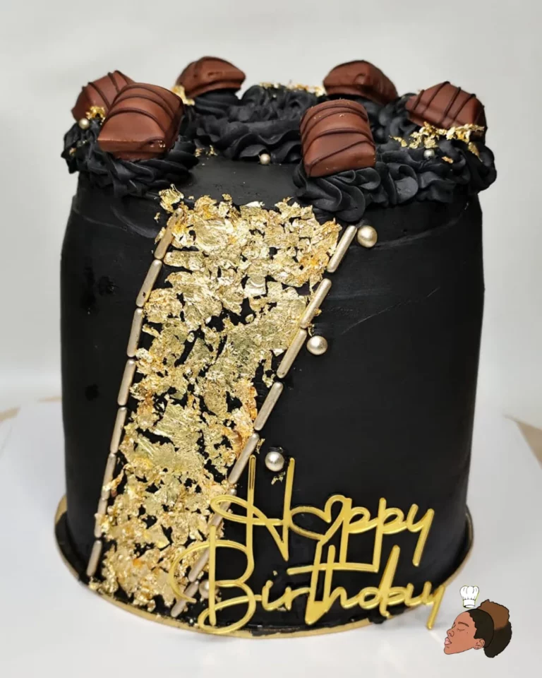 Gâteau élégant adulte — layer cake noir et or — Melksweets, cake design à Bernes-sur-Oise