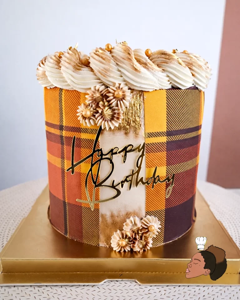 Gâteau élégant adulte — tartan automne — Melksweets, cake design à Bernes-sur-Oise