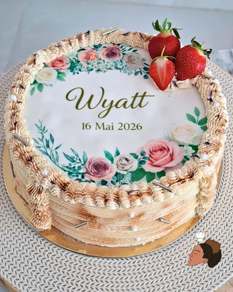 Gâteau de cérémonie religieuse — fraisier fraises — Melksweets, cake design à Bernes-sur-Oise